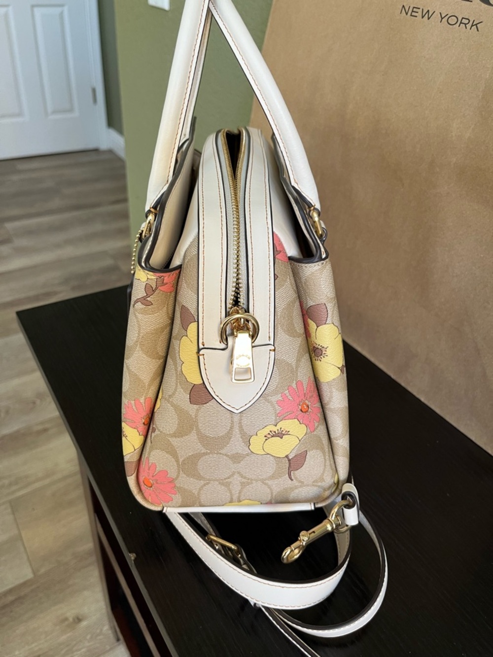 Coach Darcie Large Floral Signature Satchel in Beige, White, Yellow and Pink - Picture 3 of 11